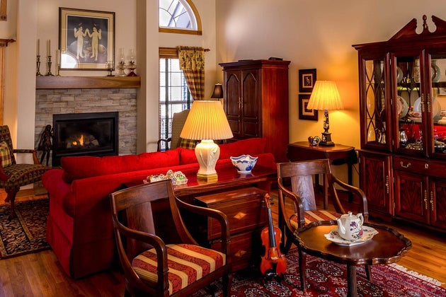 A living room fireplace