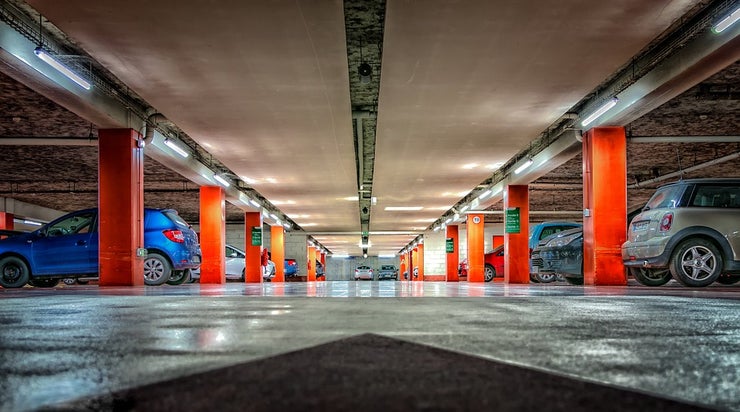 Cars parked in a parking garage